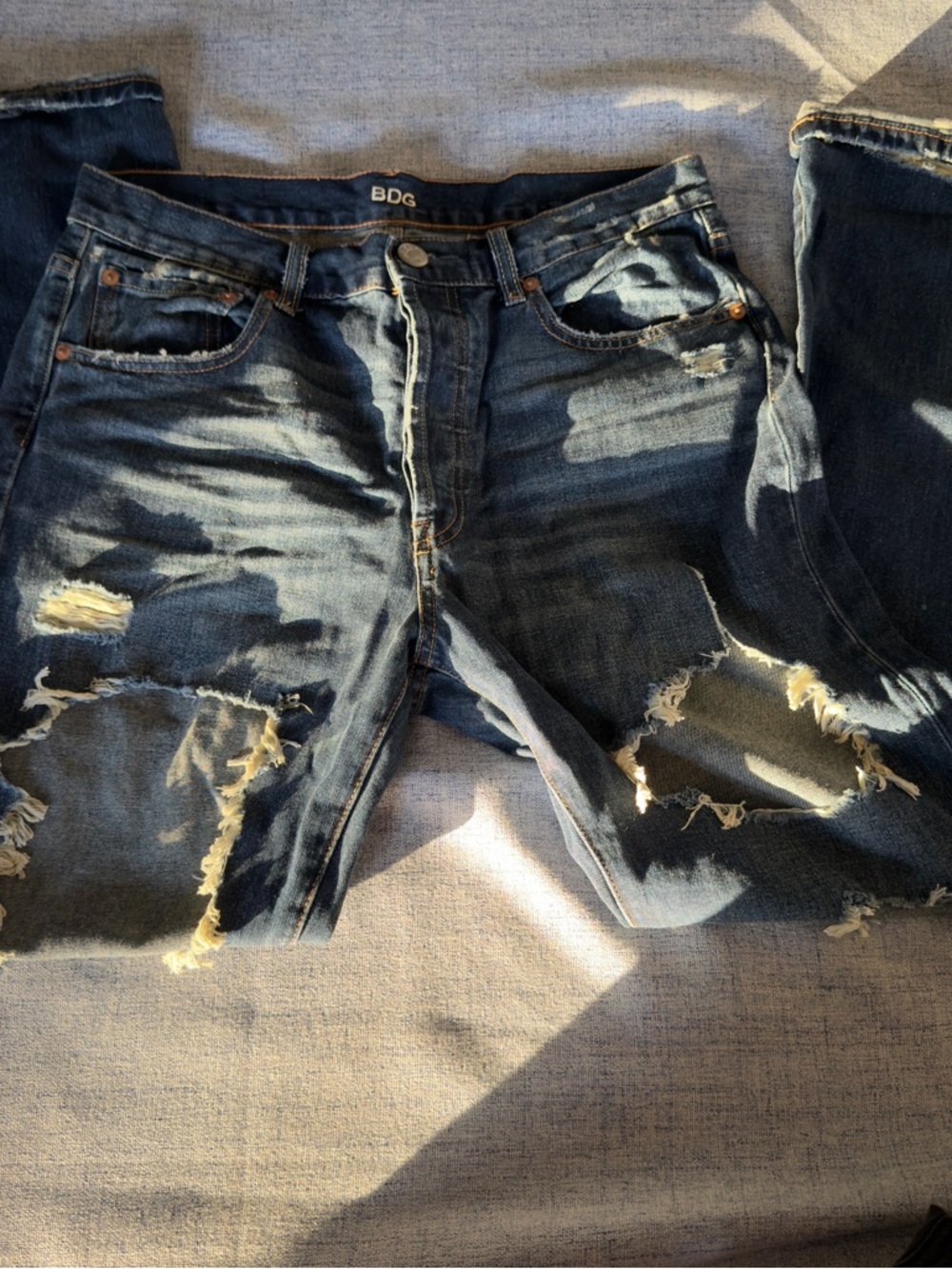 BDG Dark Blue Distressed Straight Leg Jeans